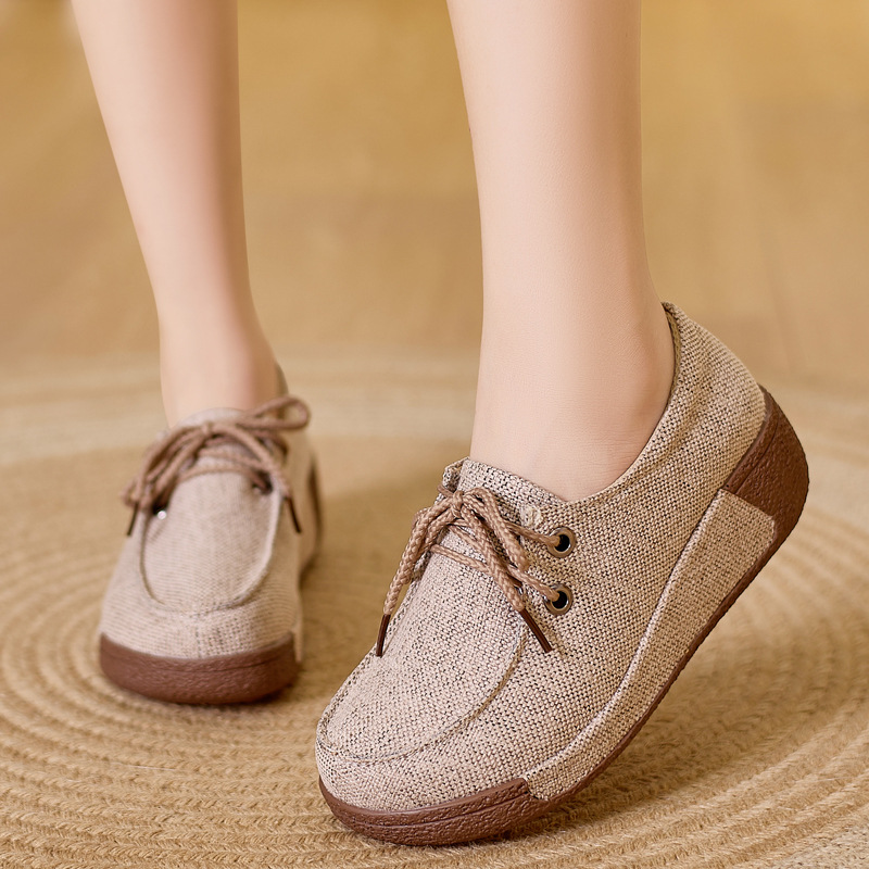 Women'S Shoes For Fall - 여성용 라운드 토 플랫폼 모카신 가죽
