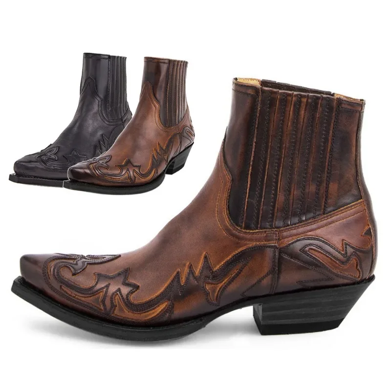 Block Heel Ankle Boots - 남성용 새 부츠 수제 웨지 앵클