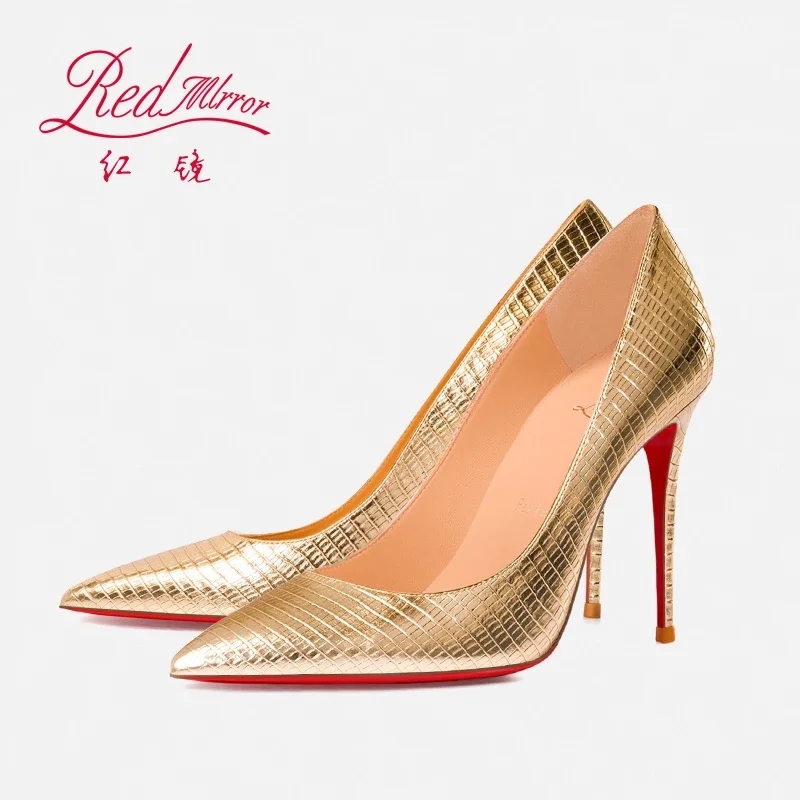 Women'S Shoes Red Bottoms - 빨간 바닥 도마뱀 패턴 엠보싱 골드