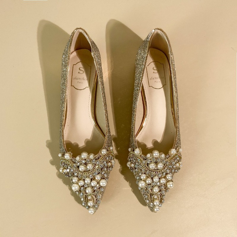 Women'S Shoes Non Slip - 고급 라인스톤 블록 힐 단화 패션