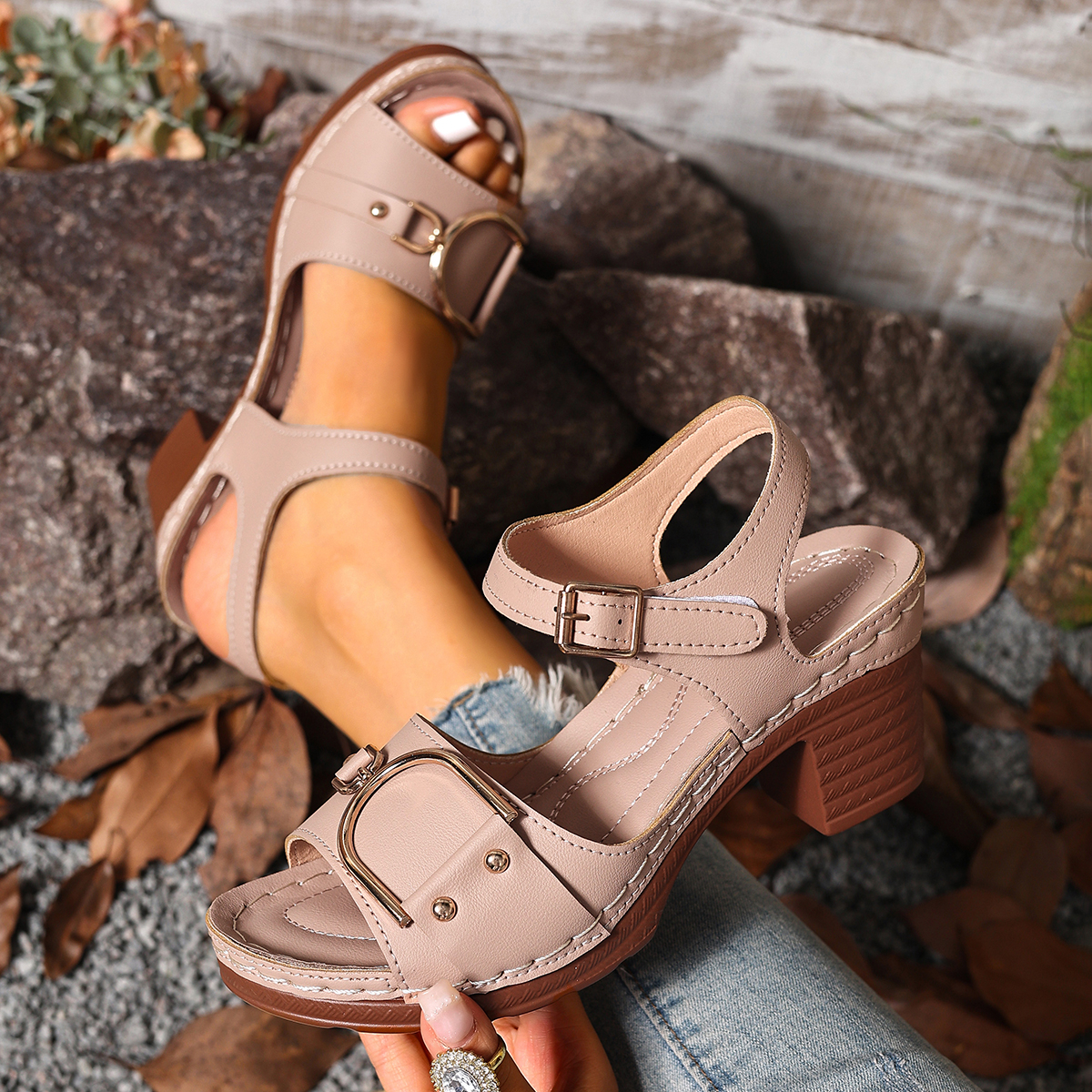 Women'S Shoes Plus Size - 여성용 청키 힐 샌들, 조절 가능한