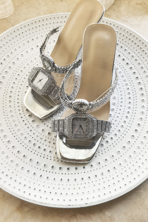 Clear Strap Heel - 오리지널 디자인 크리스탈 시계 하이힐 샌들