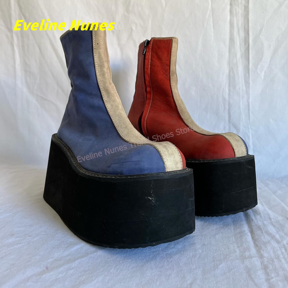 Block Heel Ankle Boots - Y2K 레드 블루 플랫폼 앵클 부츠