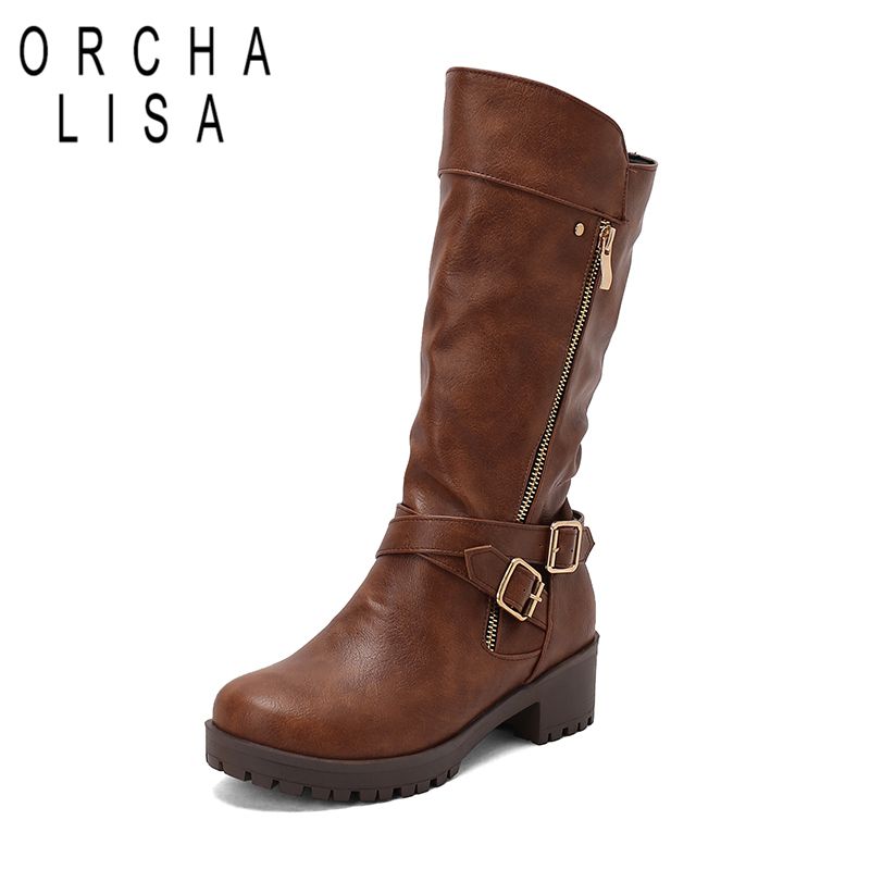 Women'S Shoes Extended Sizes - ORCHALISA 레트로 여성용 미드 카프 풋웨어