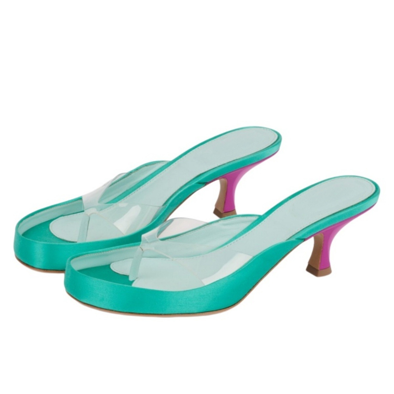 Clear Strap Heel - 투명 PVC 스트랩 캣힐 뮬 슬리퍼