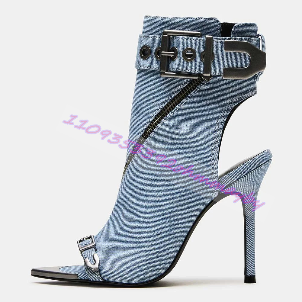Women Shoes Boots - 여름 블루 데님 포인티드 토 부츠