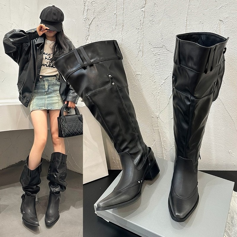 Block Heel Ankle Boots - 여성용 랩 싱글 부츠 봄 여름