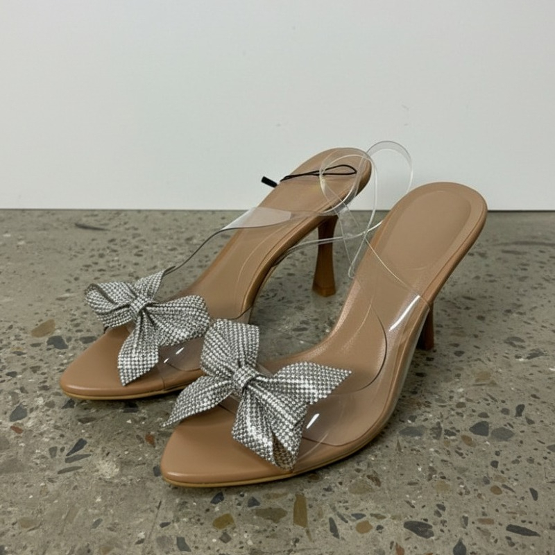 Clear Strap Heel - 투명 PVC 라인스톤 리본 힐 여성용