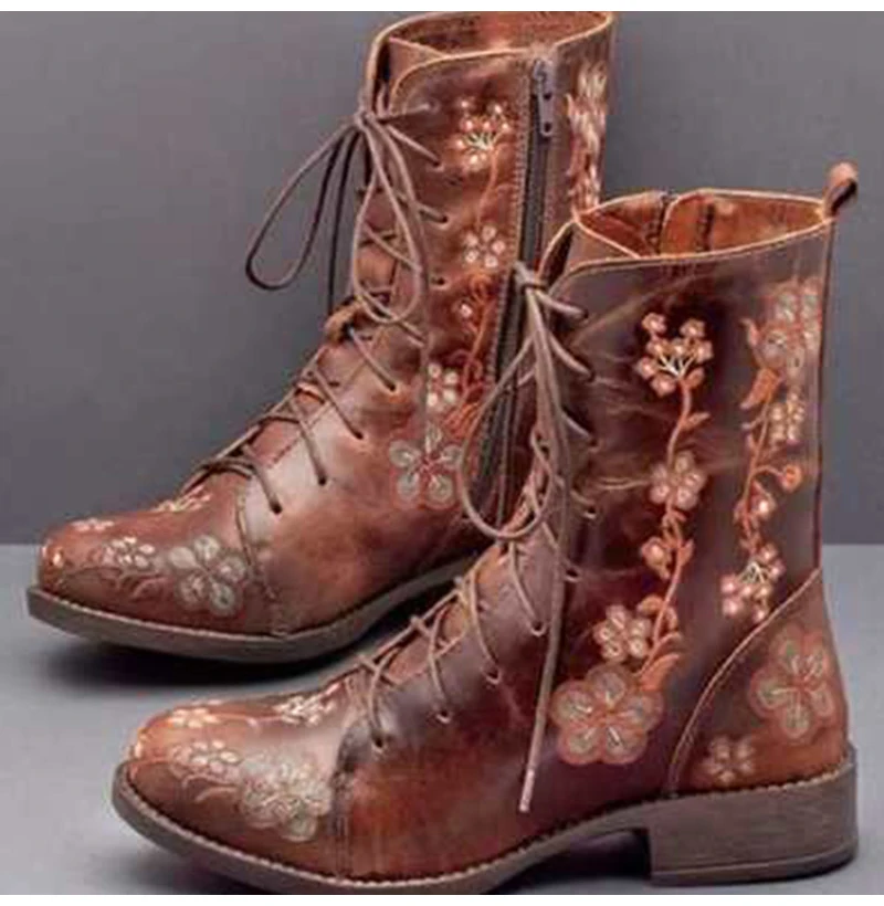 Women Shoes Boots - 여자 발목 부츠 자수 큰 크기