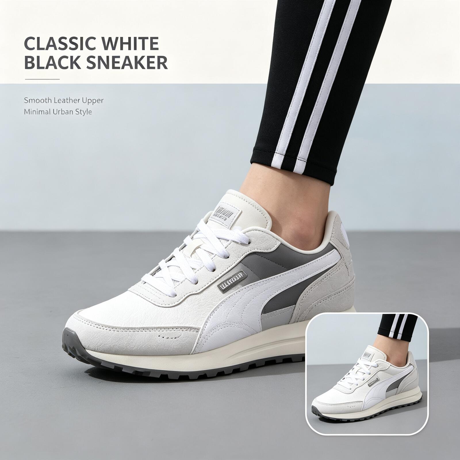 Women Shoes Zoom - PUMA 남성 화이트 블랙 로우탑 스니커즈