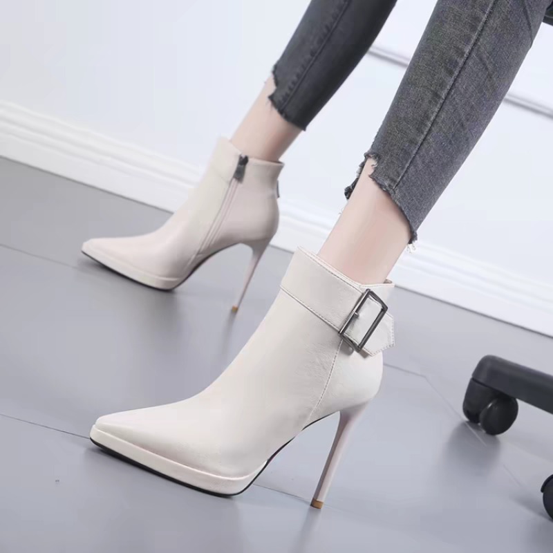 Block Heel Ankle Boots - 새로운 겨울용 포인티드 하이힐 앤클 부츠,