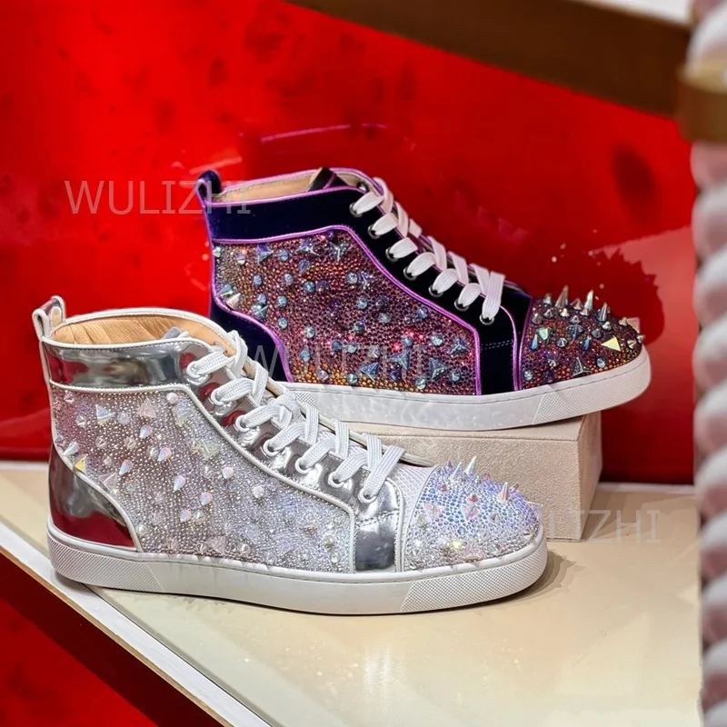 Women Shoes Tennis - 다크 퍼플 크리스탈 리벳 남성 스니커즈