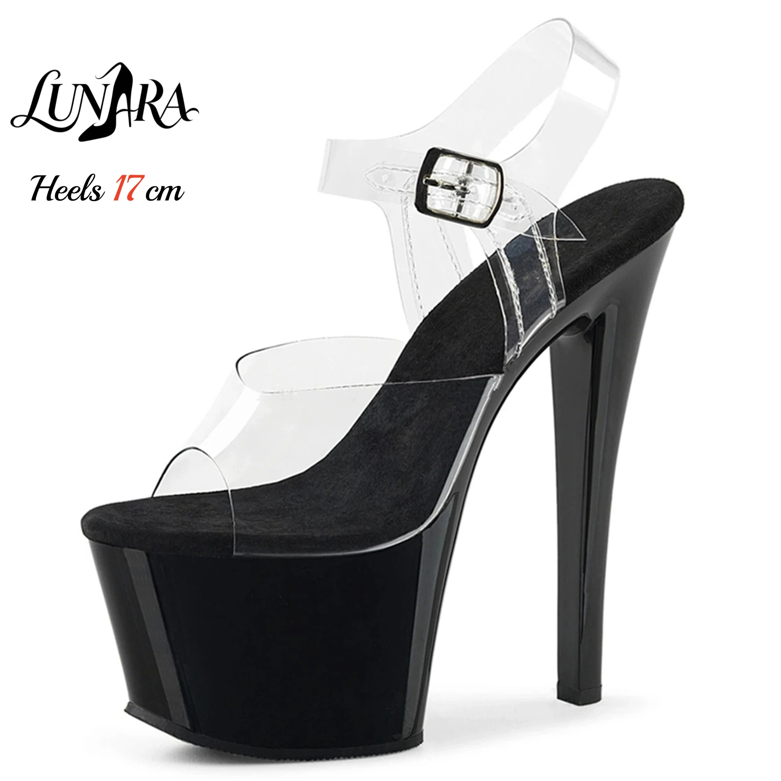 Clear Strap Heel - 17cm/7인치 투명 힐 플랫폼 샌들 블랙