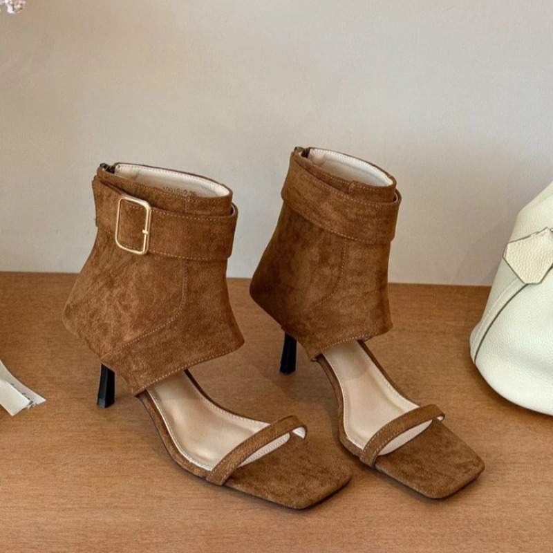 Women Shoes Boots - 레트로 여름 신상 스퀘어토 오픈토 하이힐
