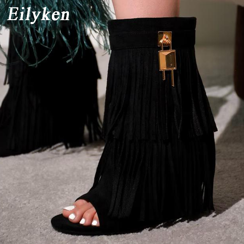 Women Shoes Boots - Eilyken 디자이너 프린지 웨지 부츠 샌들