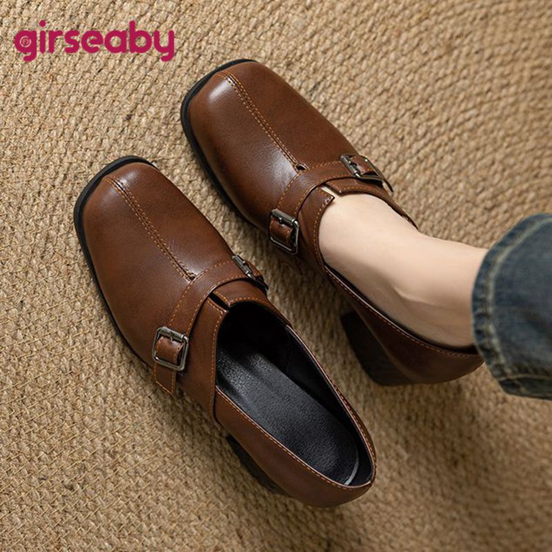 Women'S Shoes Plus Size - Girseaby 빈티지 여성 펌프 스퀘어 발가락