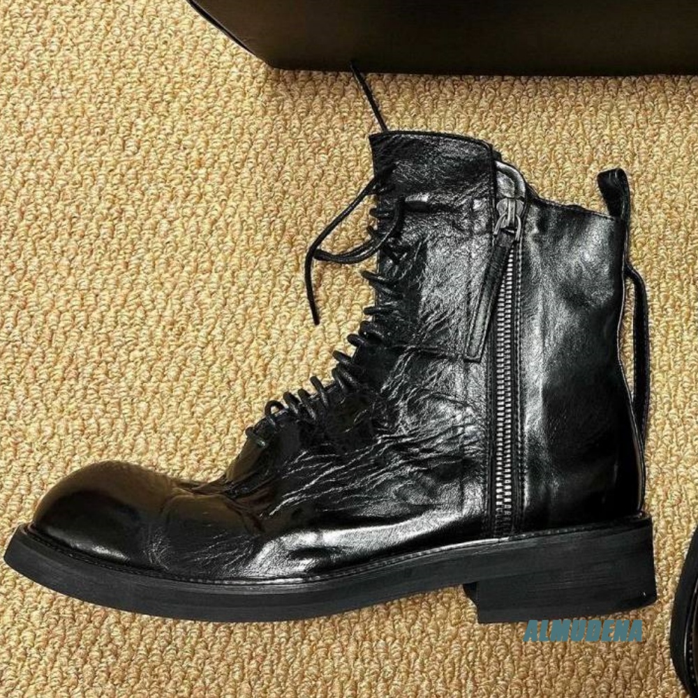 블랙 가죽 트렌디 남성 하이탑 부츠 레이스업 사이드 메 - Block Heel Ankle Boots 리뷰 및 가격