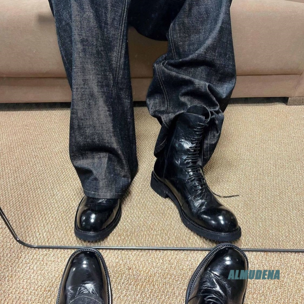 블랙 가죽 트렌디 남성 하이탑 부츠 레이스업 사이드 메 - Block Heel Ankle Boots 리뷰 및 가격