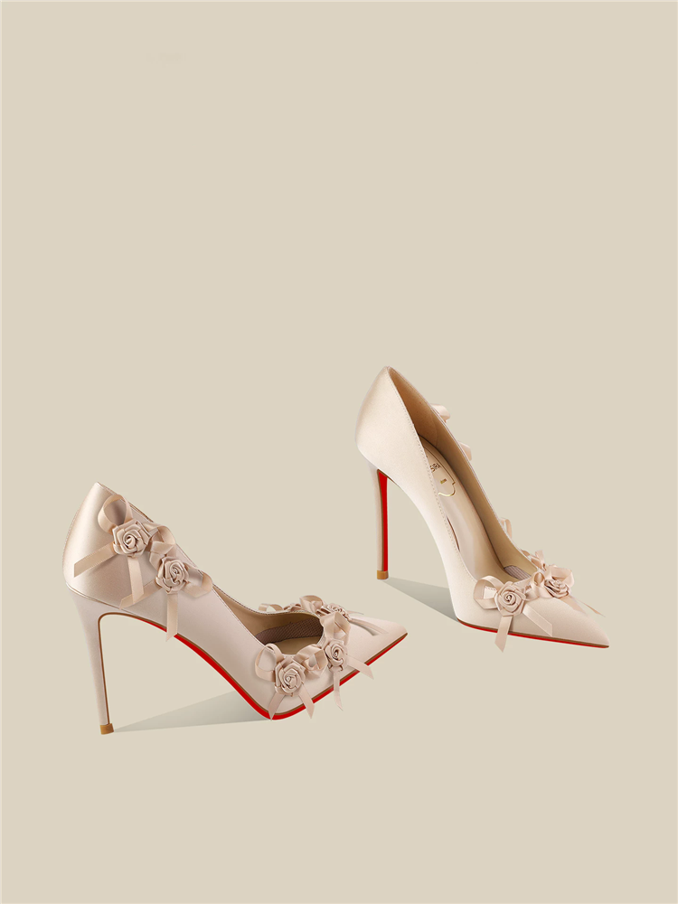 봄 신상 뾰족코 얕은 입구 화이트 새틴 꽃 장식 레드  - Women'S Shoes Red Bottoms 리뷰 및 가격