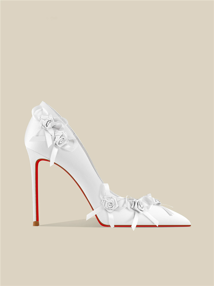 봄 신상 뾰족코 얕은 입구 화이트 새틴 꽃 장식 레드  - Women'S Shoes Red Bottoms 리뷰 및 가격
