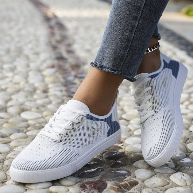 여성 캐주얼 스니커즈 우븐룩 레이스업 플랫 슈즈 데일리 - Women Shoes Tennis 리뷰 및 가격