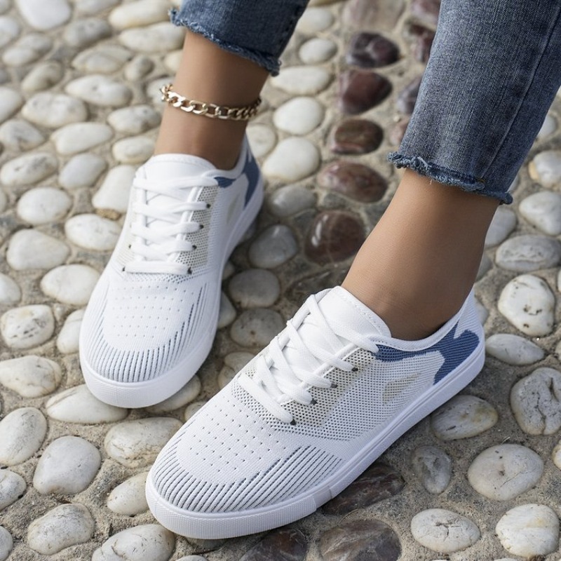 여성 캐주얼 스니커즈 우븐룩 레이스업 플랫 슈즈 데일리 - Women Shoes Tennis 리뷰 및 가격