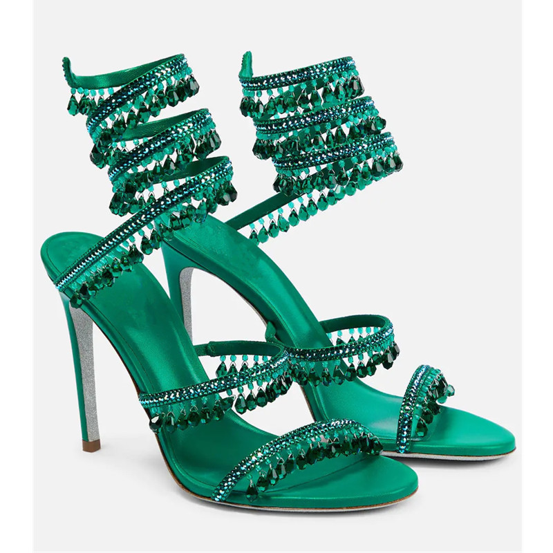 섹시한 그린 크리스탈 프린지 스틸레토 샌들 여성용 라운 - Ankle Strap Heels 리뷰 및 가격