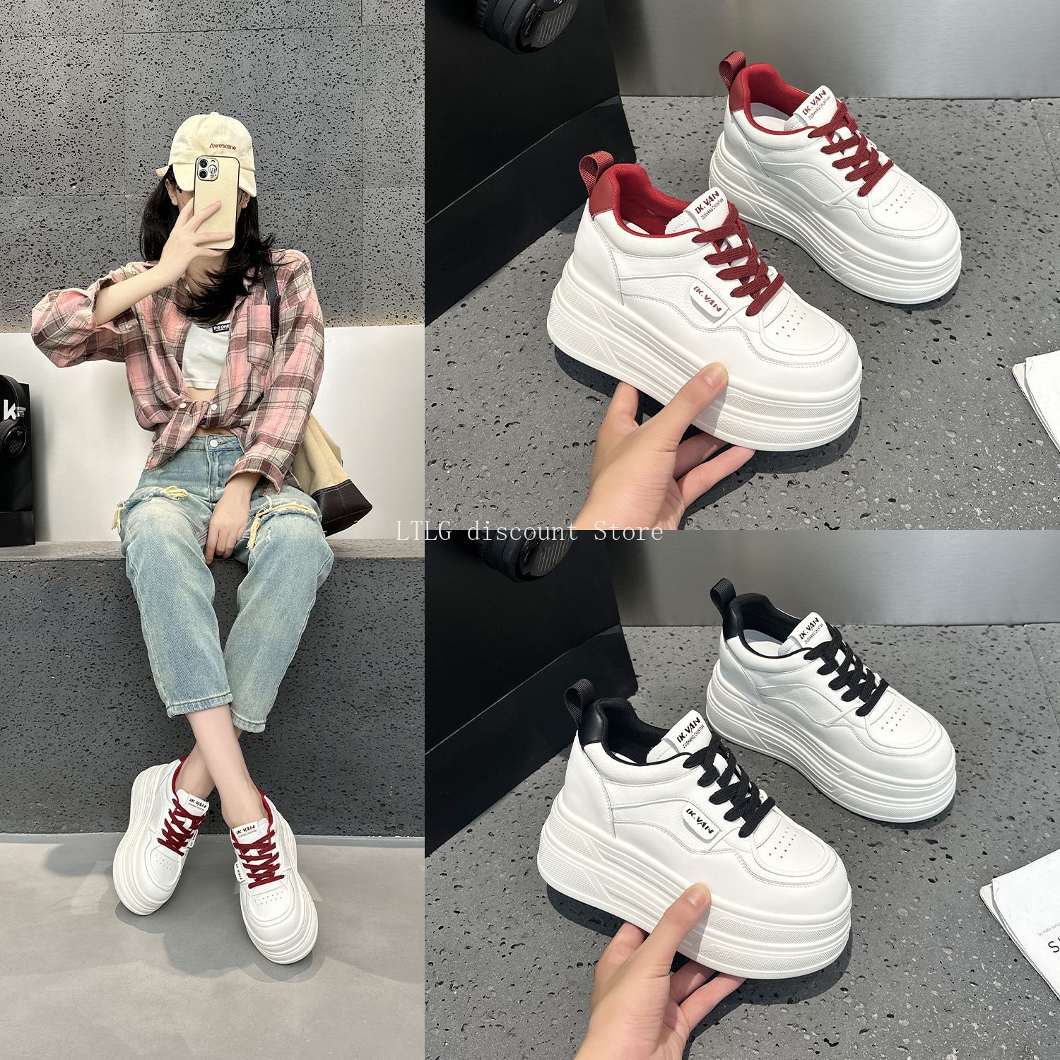 8cm 청키 스니커즈 학생 보드워크 캐주얼 슈즈 키높이 - Women Shoes Tennis 리뷰 및 가격