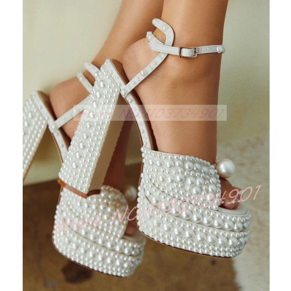 여성용 화이트 펄 플랫폼 샌들 버클이 달린 발목 스트랩 - Block Heel Ankle Boots 리뷰 및 가격