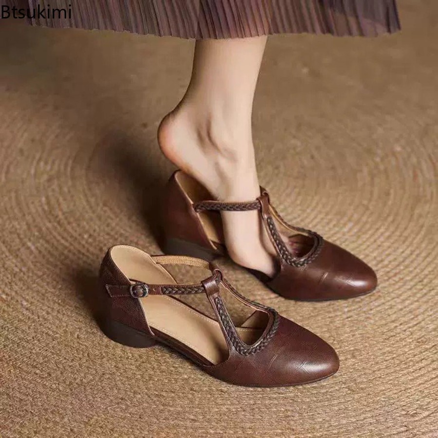 새로운 여름 여성용 레트로 속이 빈 펌프스 패션 가죽  - Ankle Strap Heels 리뷰 및 가격