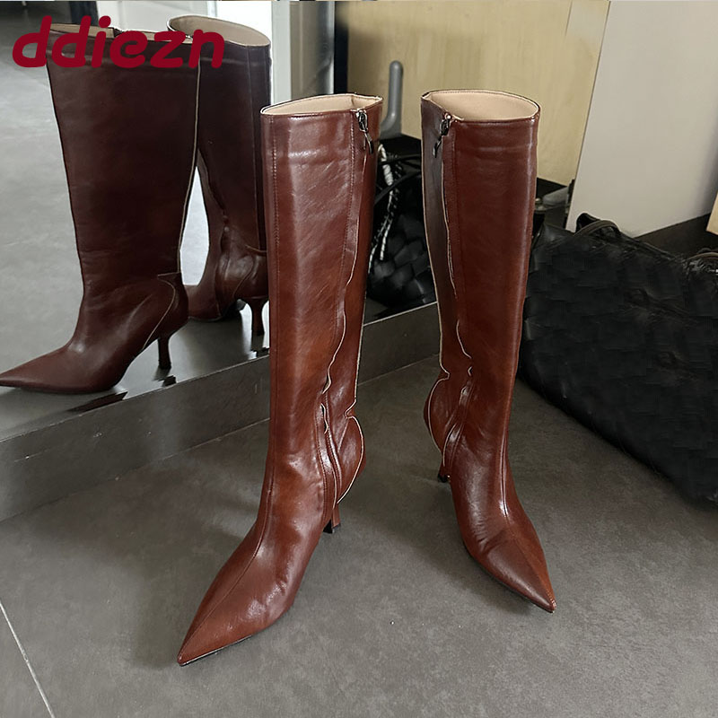 패션 포인티드 토 여성 니하이 부츠 힐 슈즈 여성 지퍼 - Women'S Shoes For Fall 리뷰 및 가격