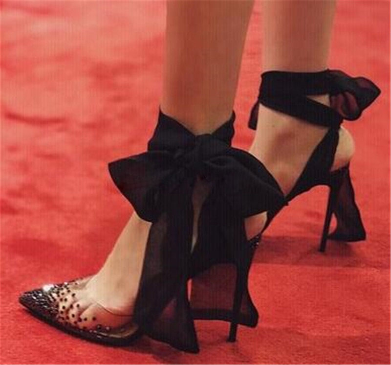 레드 화이트 블랙 메쉬 리본 레이스 업 버터 플라이 매 - Clear Strap Heel 리뷰 및 가격