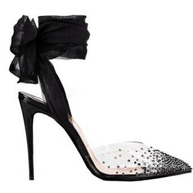 레드 화이트 블랙 메쉬 리본 레이스 업 버터 플라이 매 - Clear Strap Heel 리뷰 및 가격