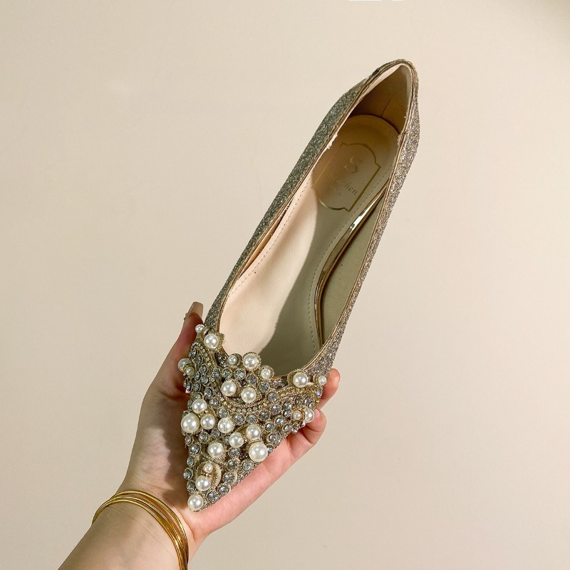 고급 라인스톤 블록 힐 단화 패션 뾰족코 얕은 입구 슬 - Women'S Shoes Non Slip 리뷰 및 가격