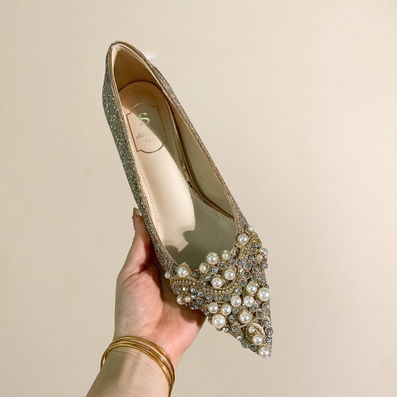 고급 라인스톤 블록 힐 단화 패션 뾰족코 얕은 입구 슬 - Women'S Shoes Non Slip 리뷰 및 가격