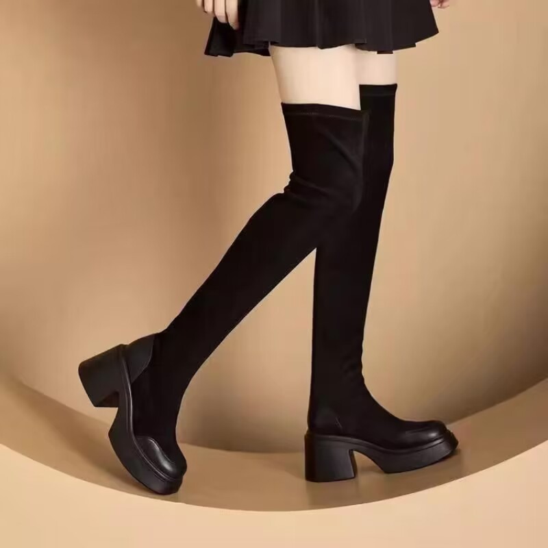 여성용 오버니 부츠 플랫폼 청키 블록 힐 스트레치 스웨 - Block Heel Ankle Boots 리뷰 및 가격