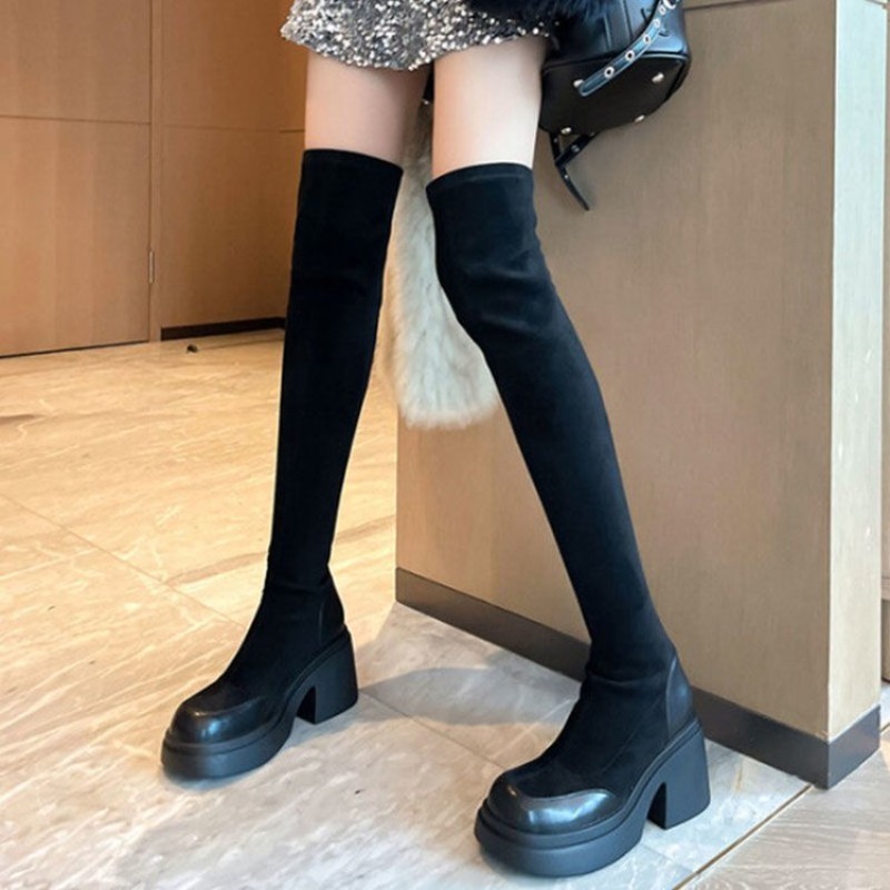 여성용 오버니 부츠 플랫폼 청키 블록 힐 스트레치 스웨 - Block Heel Ankle Boots 리뷰 및 가격