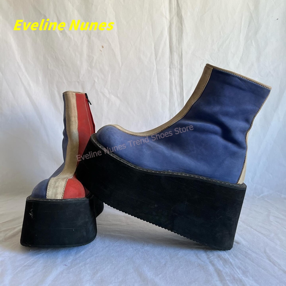 Y2K 레드 블루 플랫폼 앵클 부츠 라운드 토 사이드  - Block Heel Ankle Boots 리뷰 및 가격