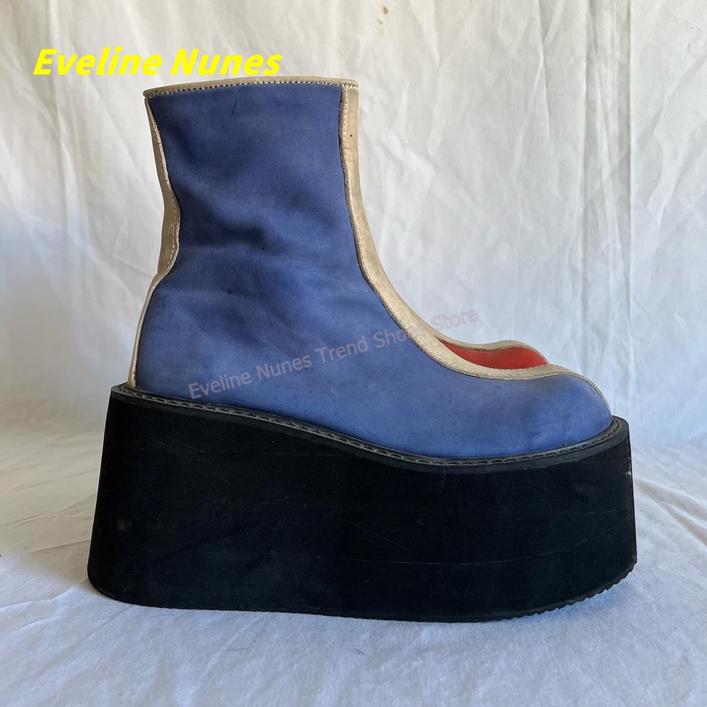 Y2K 레드 블루 플랫폼 앵클 부츠 라운드 토 사이드  - Block Heel Ankle Boots 리뷰 및 가격