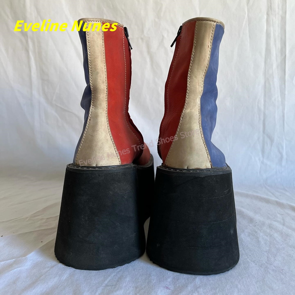 Y2K 레드 블루 플랫폼 앵클 부츠 라운드 토 사이드  - Block Heel Ankle Boots 리뷰 및 가격