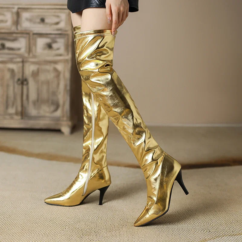 여성용 허벅지 높이 부츠, 실버 골드 클럽 쇼 파티 레 - Block Heel Ankle Boots 리뷰 및 가격