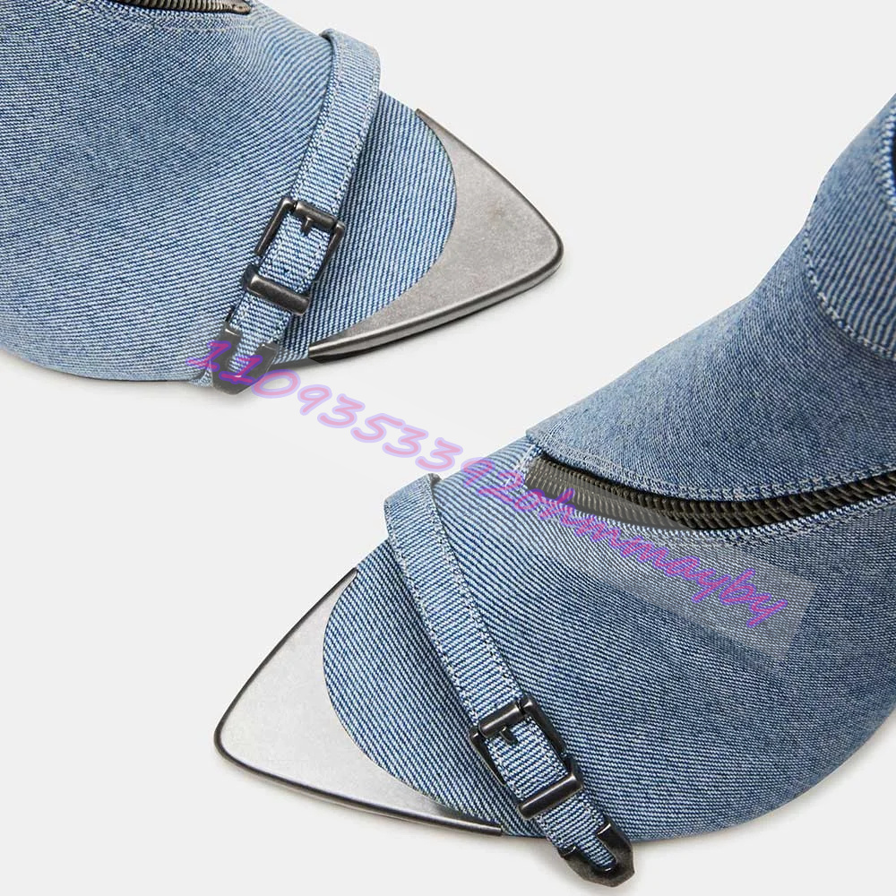 여름 블루 데님 포인티드 토 부츠 여성용 오픈 토 가죽 - Women Shoes Boots 리뷰 및 가격
