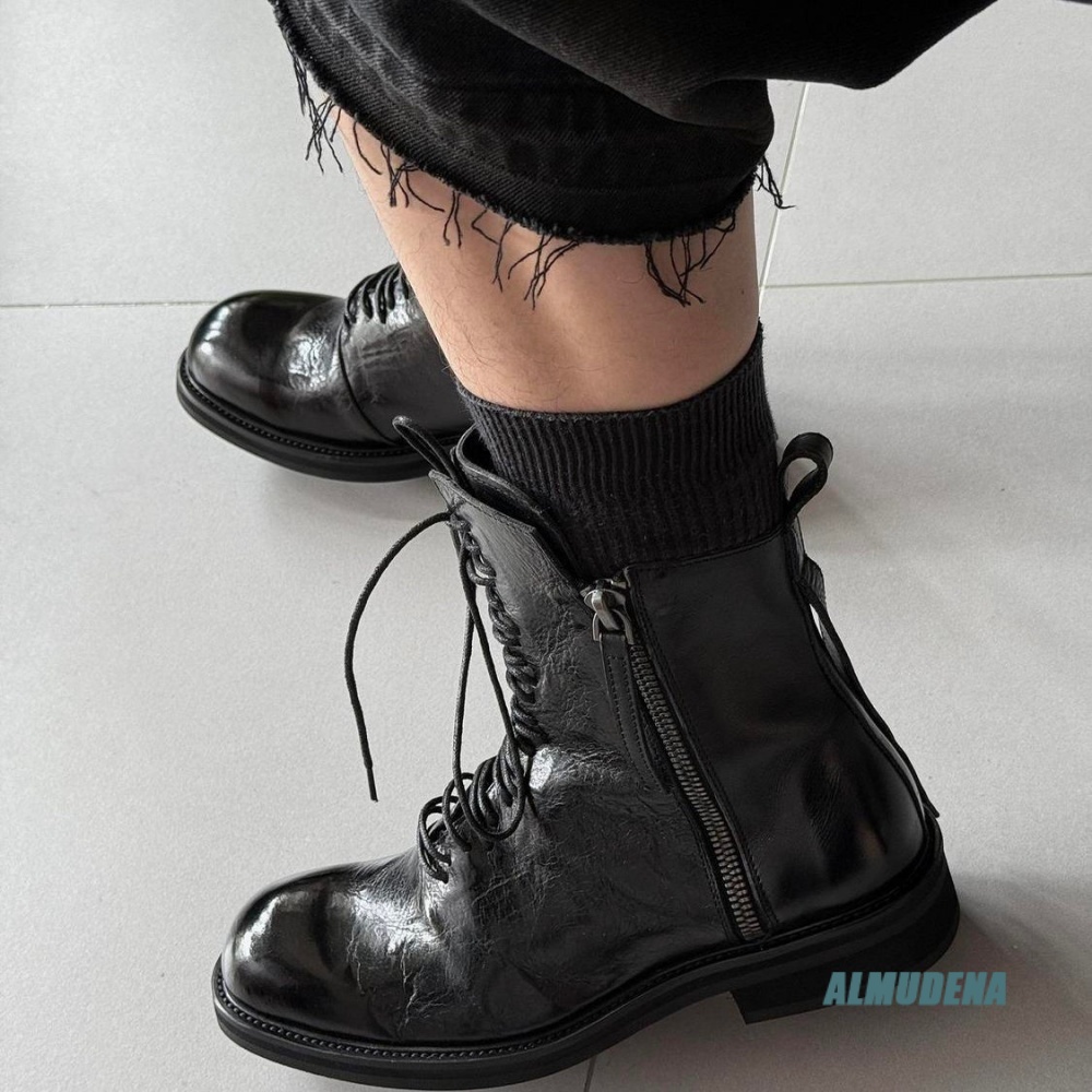 솔리드 블랙 스트릿 스타일 남성 하이탑 앵클 부츠 레이 - Block Heel Ankle Boots 리뷰 및 가격