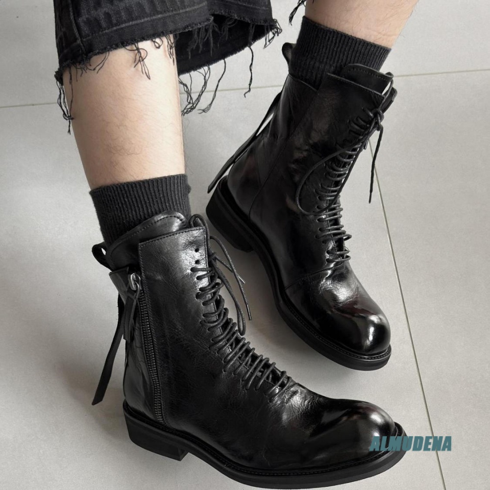 솔리드 블랙 스트릿 스타일 남성 하이탑 앵클 부츠 레이 - Block Heel Ankle Boots 리뷰 및 가격