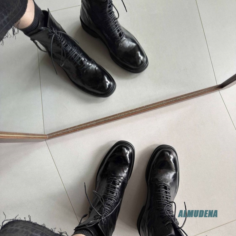솔리드 블랙 스트릿 스타일 남성 하이탑 앵클 부츠 레이 - Block Heel Ankle Boots 리뷰 및 가격