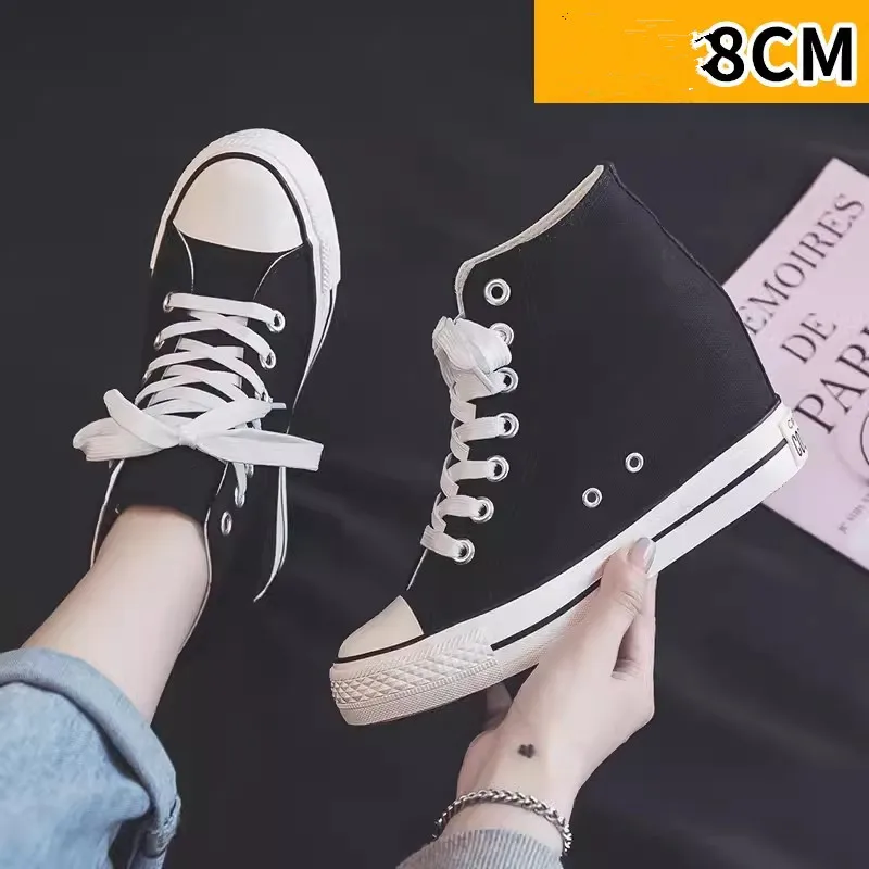 여성용 8cm 플랫폼 캔버스 슈즈, 히든 힐, 하이탑  - Block Heel Ankle Boots 리뷰 및 가격