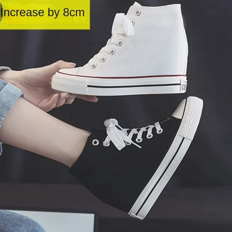 여성용 8cm 플랫폼 캔버스 슈즈, 히든 힐, 하이탑  - Block Heel Ankle Boots 리뷰 및 가격