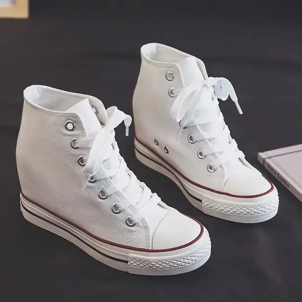 여성용 8cm 플랫폼 캔버스 슈즈, 히든 힐, 하이탑  - Block Heel Ankle Boots 리뷰 및 가격