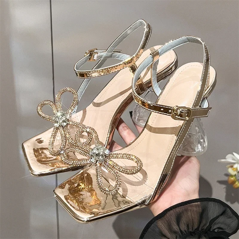 Aneikeh 패션 여성 샌들 나비 매듭 버클 스트랩  - Clear Strap Heel 리뷰 및 가격