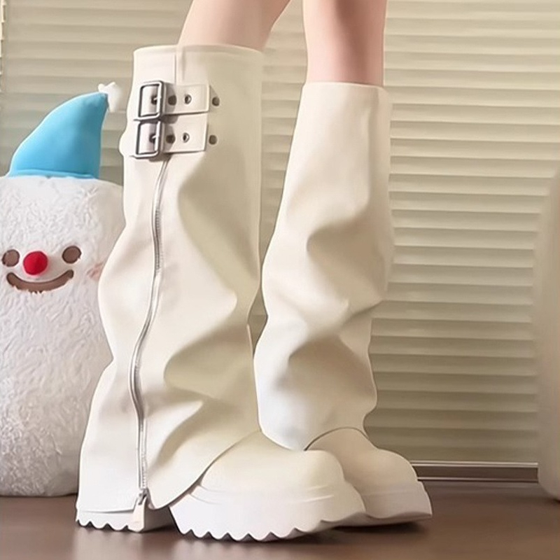 펑크 스타일 스플라이싱 굽높은 여성 니하이 부츠 패션  - Women'S Shoes For Fall 리뷰 및 가격